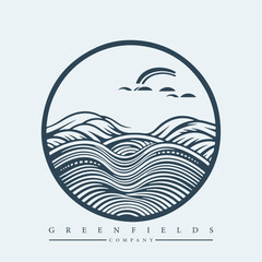 Modern abstract vector logo template of fields and mountains