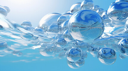 Blue water bubbles floating.