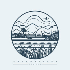 Modern abstract vector logo template of fields and mountains