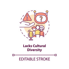 2D multicolor icon representing lack in cultural diversity, isolated vector illustration, AI in education.