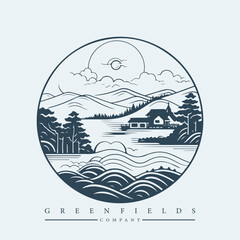 Modern abstract vector logo template of fields and mountains