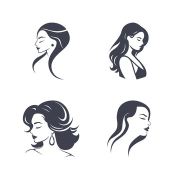 stylish women's hairstyles sillhouette, beauty salon logo templates. Icon set vector illustration