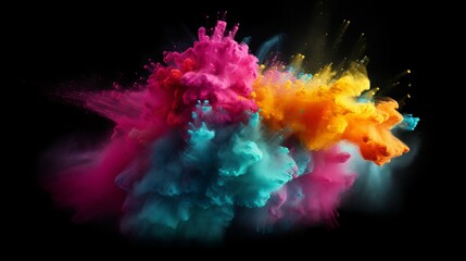Colored powder explosion on gradient dark background. Freeze motion Generative AI