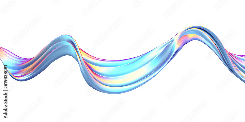 Poster 3d rendering multicolored flowing abstract iridescent shape. generative ai