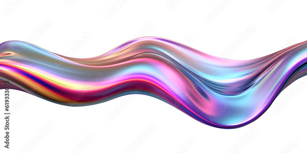 Poster 3d rendering multi colored flowing abstract iridescent wave shape. generative ai