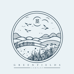 Modern abstract vector logo template of fields and mountains