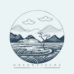 Modern abstract vector logo template of fields and mountains