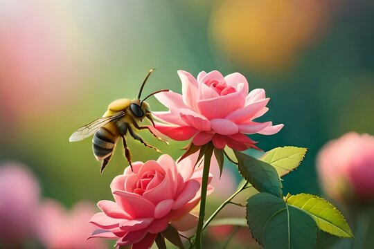 beautiful bee on flower generated AI