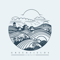Modern abstract vector logo template of fields and mountains