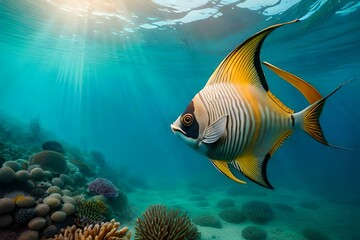 Fototapeta na wymiar queen angel fish in the sea generated AI