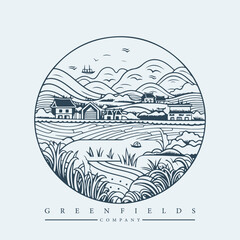 Modern abstract vector logo template of fields and mountains