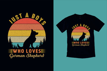 German Shepherd Just A Boy Who Loves German Shepherds Vintage T-Shirt Design