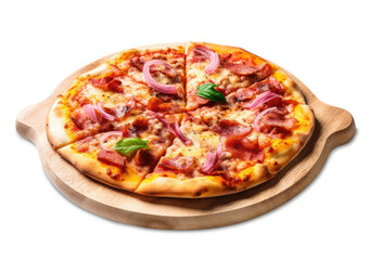 Pizza on a Wooden Board extreme closeup. Generative AI