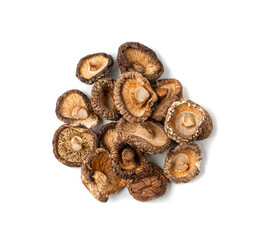 Dry Shiitake Mushrooms Isolated, Raw Shitake Pile, Healthy Organic Asian Fungi