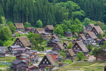 Historical village of Shirakawa-go. Shirakawa-go is one of Japan's UNESCO World Heritage Sites located in Gifu Prefecture, Japan. - 619338858