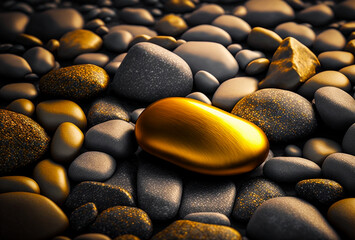 Illustration of gold rock between pebbles background. AI generated Illustration