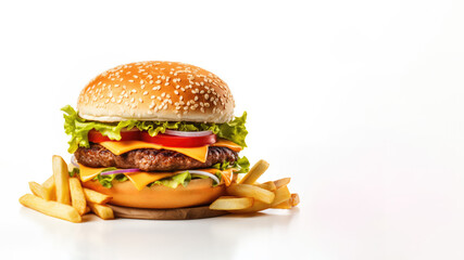 Burger isolated on white background, place for text, isolated