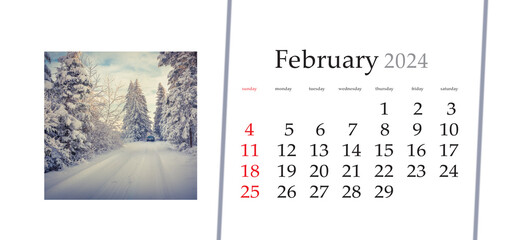 Set of horizontal flip calendars with amazing landscapes in minimal style. February 2021. Traveling...