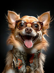portrait chihuahua dog with glasses