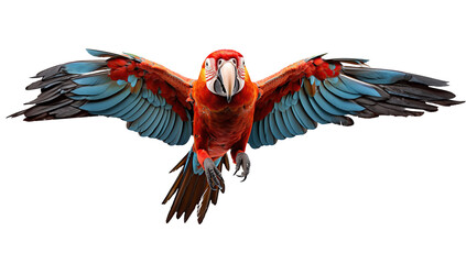 macaw flying with its wings spread - obrazy, fototapety, plakaty
