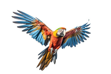 macaw flying with its wings spread