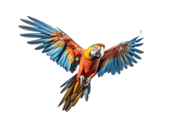 macaw flying with its wings spread