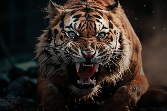bengal tiger attacking head on