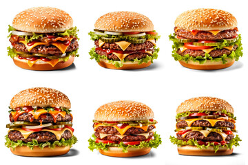 Set of  burgers with beef, isolated on transparent background