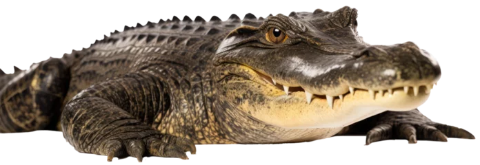 Gordijnen Closeseup portrait of a crocodile isolated on white background as transparent PNG, animal © Flowal93