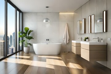 Fototapeta na wymiar modern bathroom with white and blue tiles
