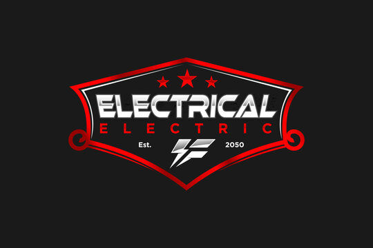 Electrical industry emblem label lightning icon symbol logo design technology