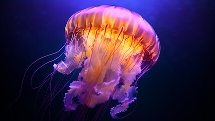 fantastic glowing jellyfish, ocean alien underwater creature. Generative AI