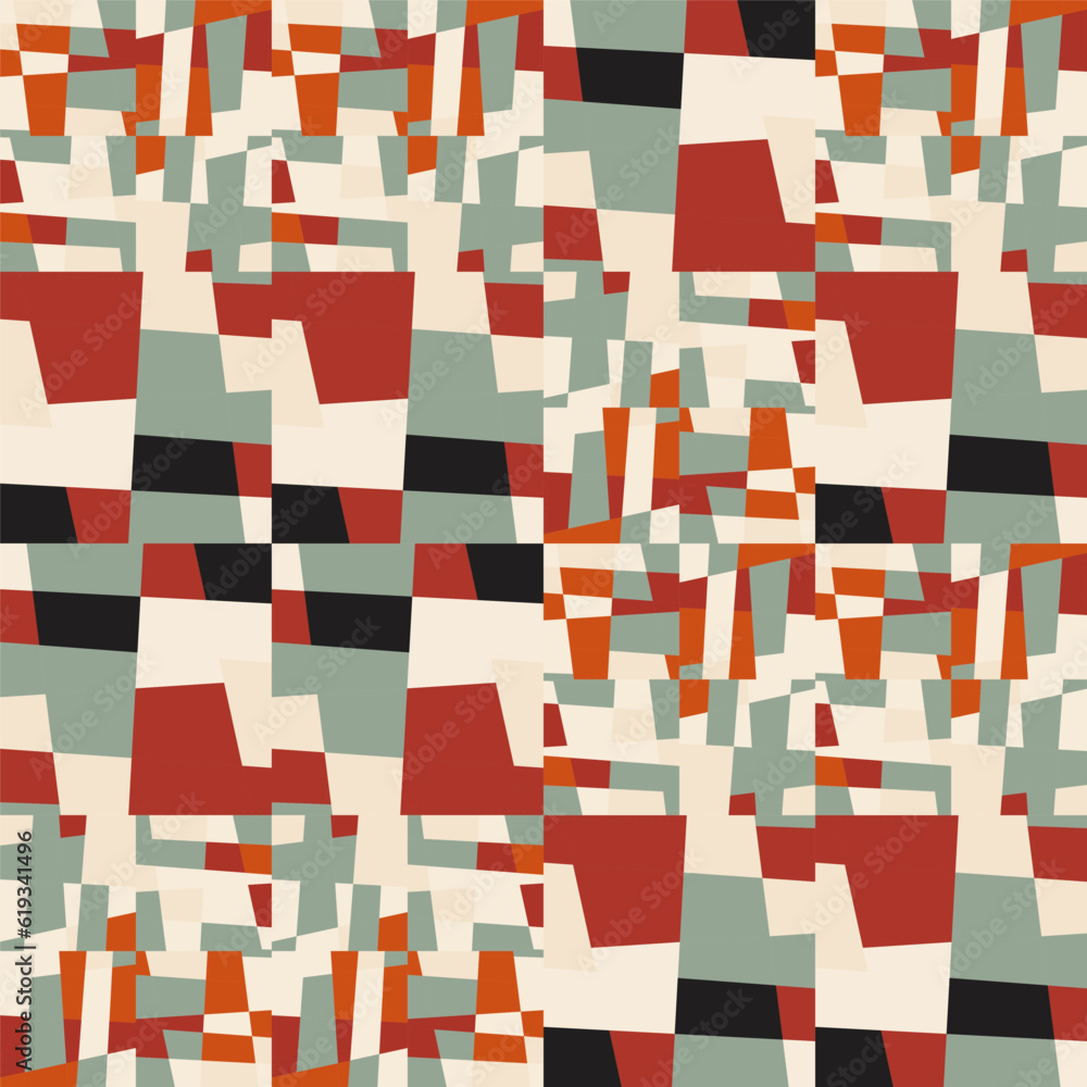Aufkleber Abstract geometric vector background with random pattern of simple shapes like rectangle, square, triangle and polygon. Pastel colored retro style colorful mosaic.