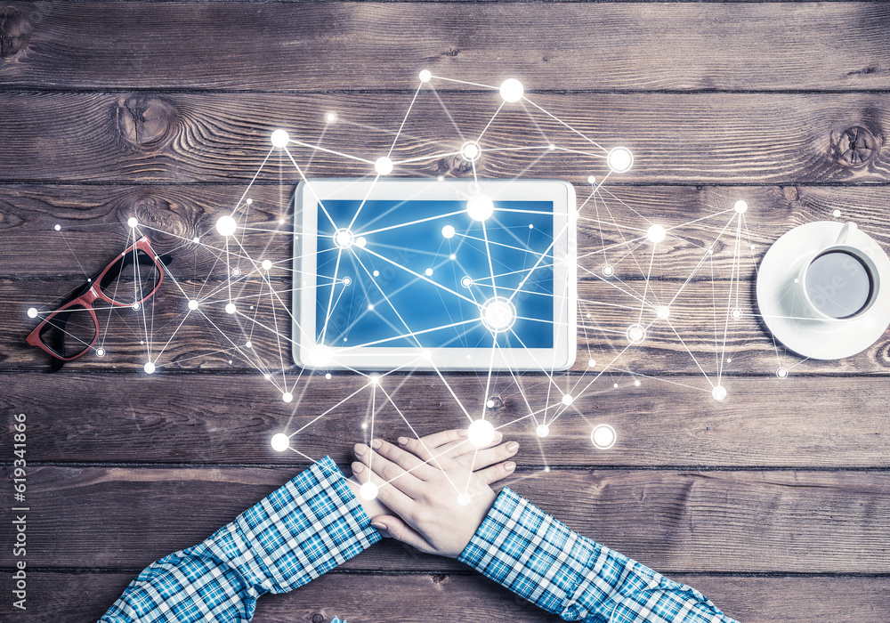 Poster concept of social communication and networking with social connection lines