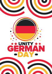 Obraz premium German Unity Day. Celebrated annually on October 3 in Germany. Happy national holiday of unity, freedom and reunification. Deutsch flag. Patriotic poster design. Vector illustration