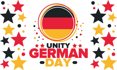 German Unity Day. Celebrated annually on October 3 in Germany. Happy national holiday of unity, freedom and reunification. Deutsch flag. Patriotic poster design. Vector illustration