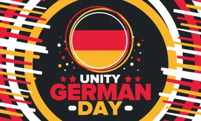 Foto op Canvas German Unity Day. Celebrated annually on October 3 in Germany. Happy national holiday of unity, freedom and reunification. Deutsch flag. Patriotic poster design. Vector illustration © scoutori