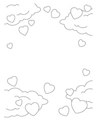 Scene with clouds and hearts. Coloring book page for kids. Cartoon style character. Vector illustration isolated on white background.