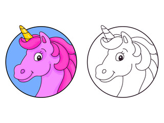 Horse unicorn head. Coloring book page for kids. Cartoon style character. Vector illustration isolated on white background.