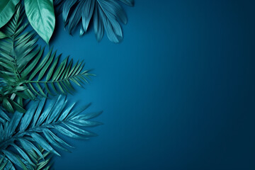 Fototapeta na wymiar Collection of tropical leaves,foliage plant in blue color with space background
