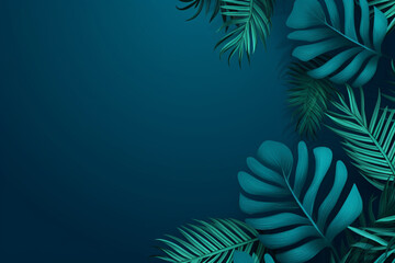 Naklejka na ściany i meble Collection of tropical leaves,foliage plant in blue color with space background