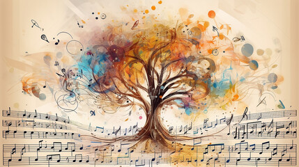 idea music theme eco notes tree isolated poster. Generative AI - obrazy, fototapety, plakaty