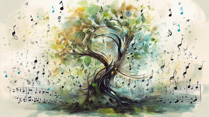 idea music theme eco notes tree isolated poster. Generative AI