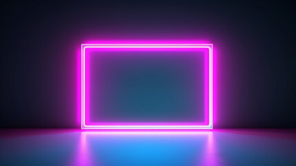 neon glowing rectangular frame on a blurry background. Generative AI