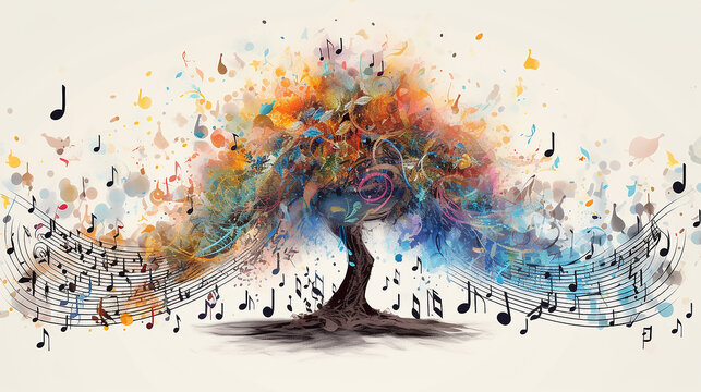 idea music theme eco notes tree isolated poster. Generative AI