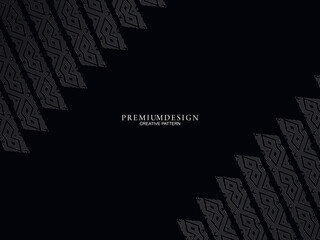 Black abstract background design. Modern wavy lines pattern (guilloche curves) in monochrome colors. Premium line texture for banners, business backgrounds. Dark horizontal vector template.