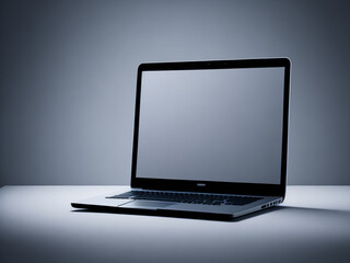 Laptop with blank screen on gray background. 3D Rendering.