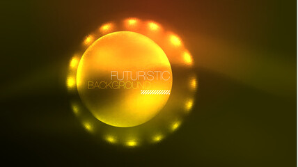 Neon glowing circles, magic energy space light concept, abstract background wallpaper design
