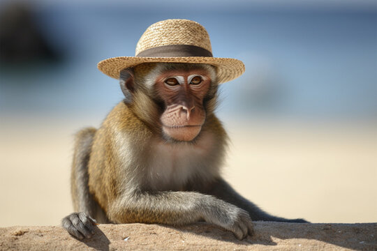 Generative AI.
a monkey wearing a beach hat