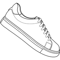 hand drawn sneakers, gym shoes, side and sole view. Image in different views - front, back, top, side, sole and 3d view. Doodle vector illustration.